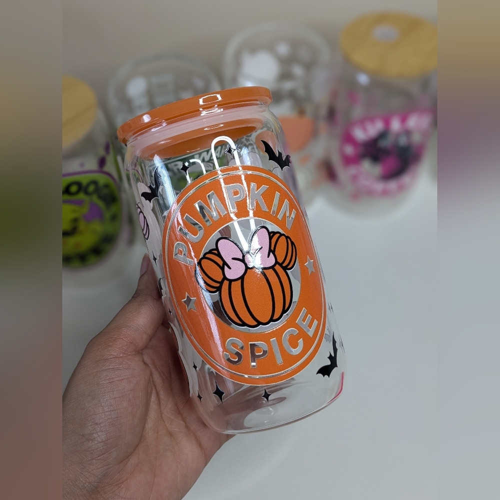 Handmade Pumpkin Spice Minnie 16oz Glass Cup